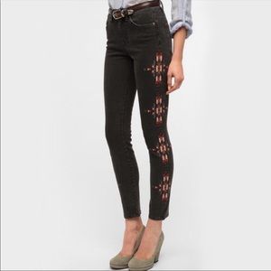 Urban Outfitters UO BDG High Rise Cigarette Ankle Aztec Embroidered Jeans 26